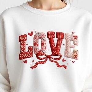 Love Valentine's day Sweatshirt S M L XL Stitched Faux Embroidery & Teddy bear